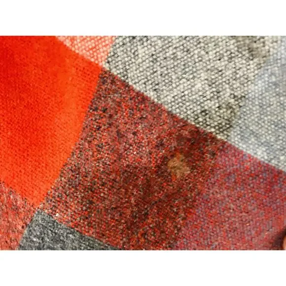 Faribault Woolen Mill Blanket Throw Plaid Fringed Blue Orange Cream FLAWS USA Wo - Picture 11 of 11